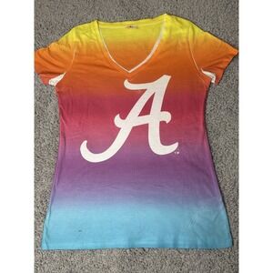 Alabama Crimson Tide Women's  Large Rainbow Ombre Tie Dye V-Neck T-Shirt